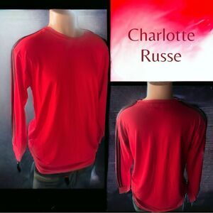 Charlotte Russe l Men’s Long Sleeve Shirt, Top l Red w/ Black stripes l S l NWT